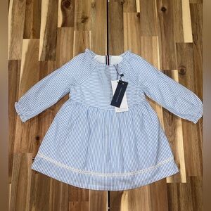 NWT Tommy Hilfiger Blue and White Striped Kids Dress -Size 12-18 Months